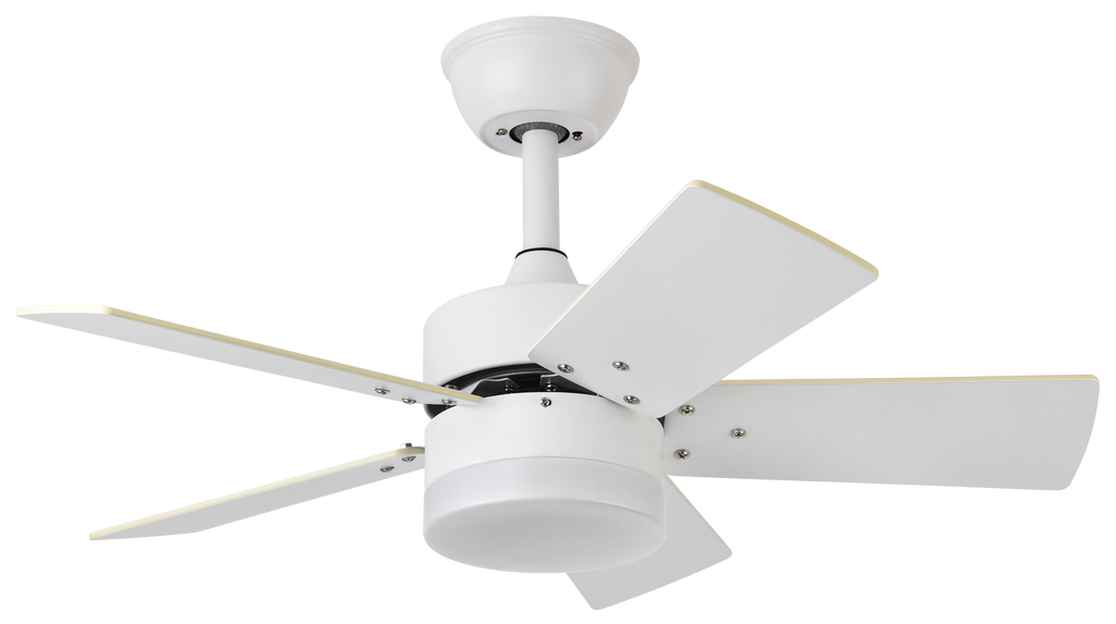 Ventilador de techo DC Marta 36W en blanco de Abrila con luz LED integrada, aspas reversibles, control remoto y diseño en metal, MDF y policarbonato para interiores domésticos (modelo 175891501)