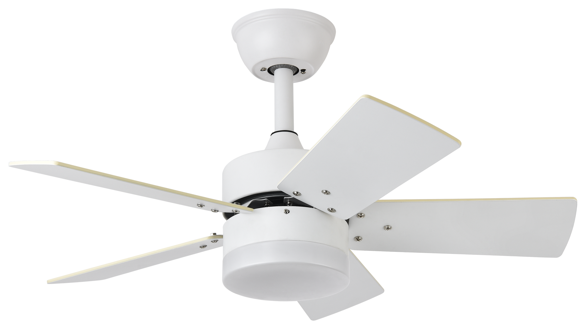 Ventilador de techo DC Marta 36W en blanco de Abrila con luz LED integrada, aspas reversibles, control remoto y diseño en metal, MDF y policarbonato para interiores domésticos (modelo 175891501)