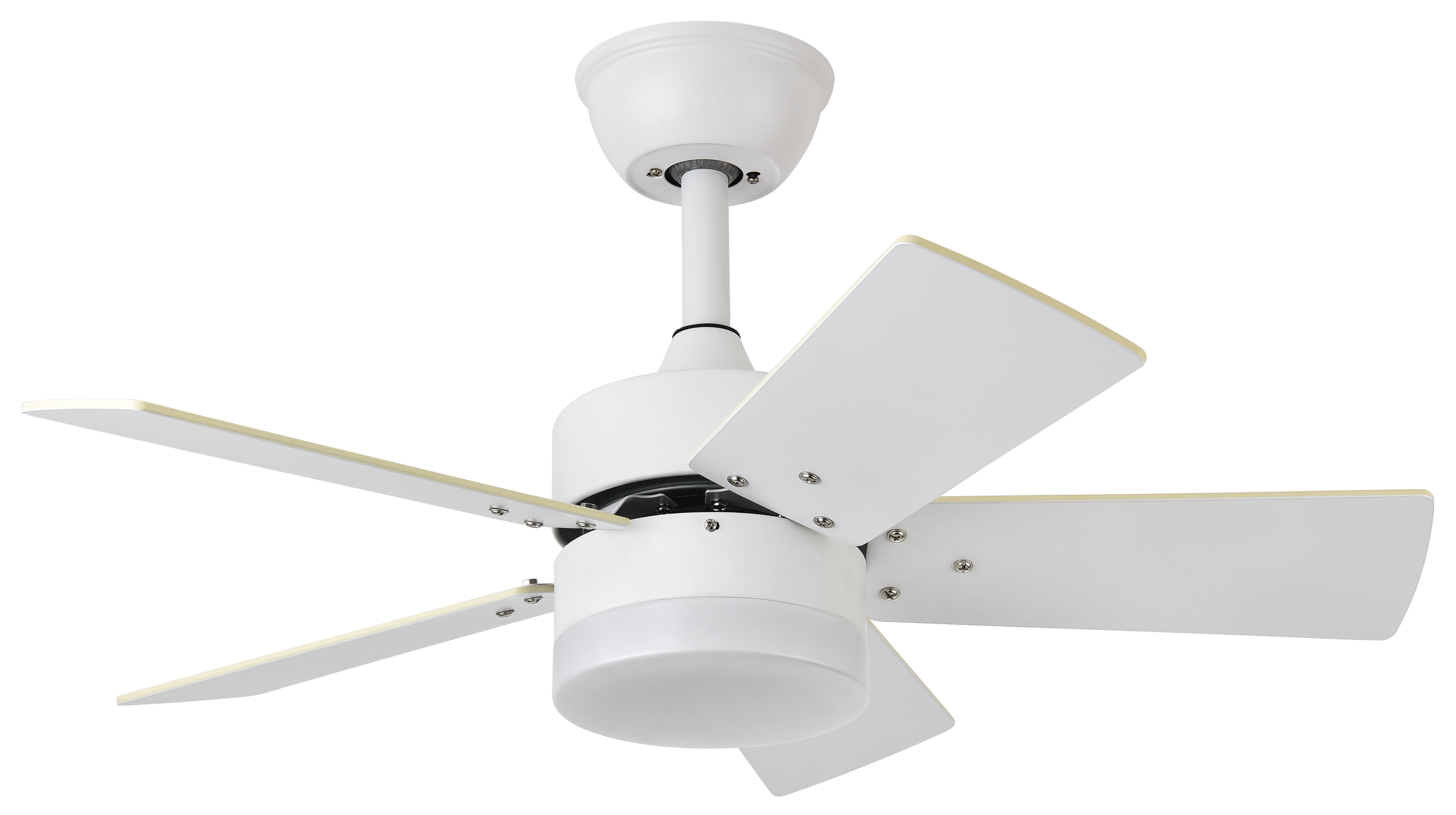 Ventilador de techo DC Marta 36W en blanco de Abrila con luz LED integrada, aspas reversibles, control remoto y diseño en metal, MDF y policarbonato para interiores domésticos (modelo 175891501)