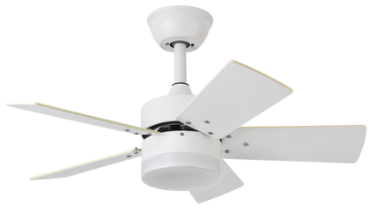 Ventilador de techo DC Marta 36W en blanco de Abrila con luz LED integrada, aspas reversibles, control remoto y diseño en metal, MDF y policarbonato para interiores domésticos (modelo 175891501)