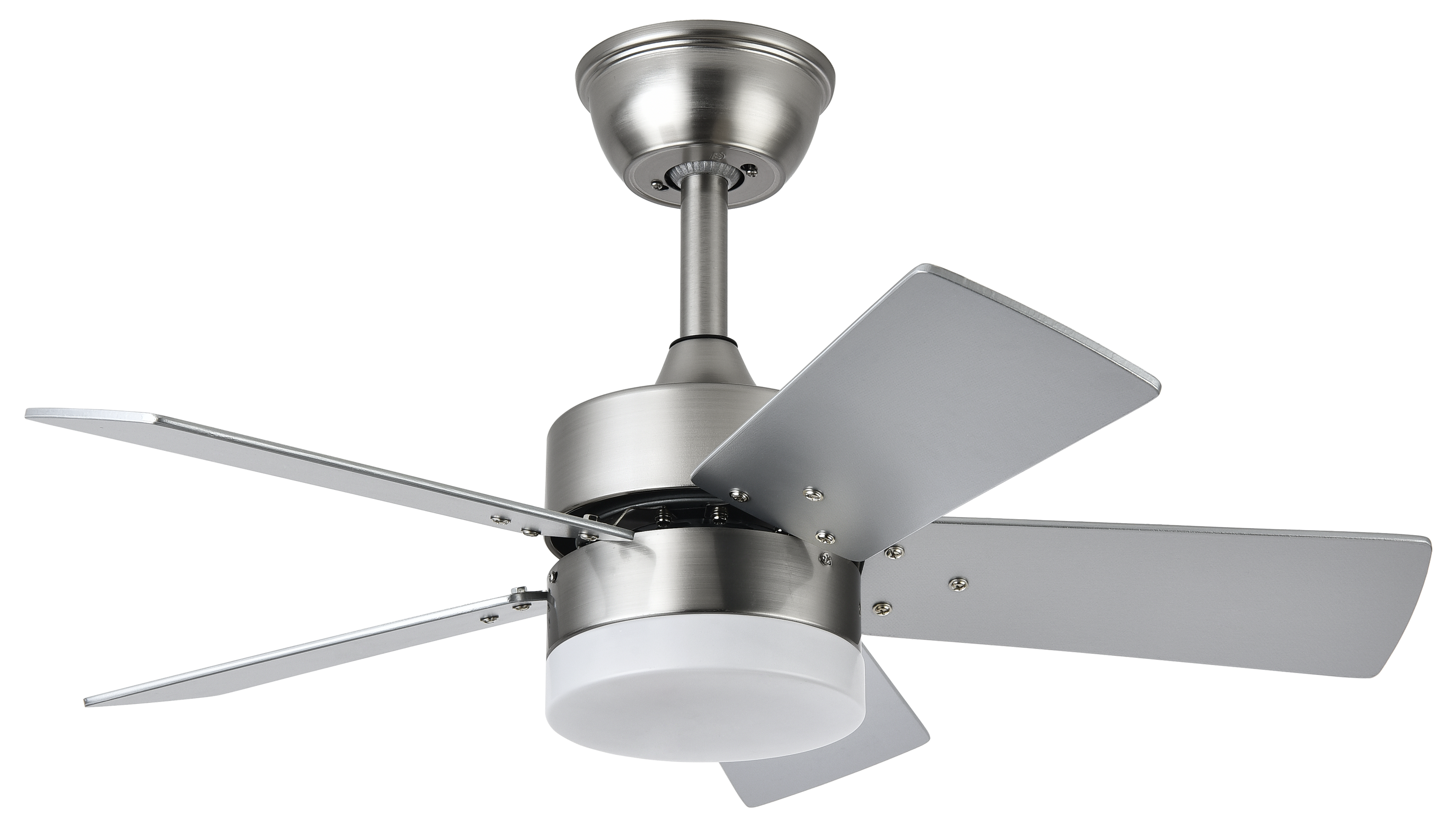 Ventilador de techo DC Marta 36W en níquel con aspas reversibles de haya y plata, modelo Abrila 175891533, bajo consumo energético, control remoto incluido, luz LED integrada para uso doméstico interior