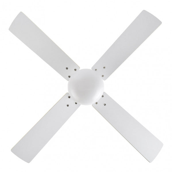Ventilador de techo Sofia blanco con 4 aspas reversibles, modelo Abrila 175992401, motor DC eficiente para ventilación verano e invierno, mando a distancia incluido, ideal para interior doméstico en madera haya.