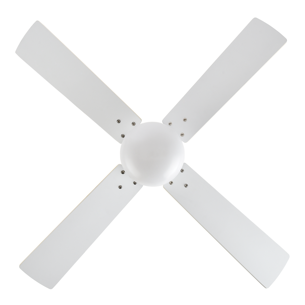 Ventilador de techo Sofia blanco con 4 aspas reversibles de Abrila, modelo 175992401, ideal para interior doméstico con motor DC eficiente y mando remoto para ventilación en verano e invierno