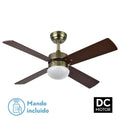 Ventilador de techo Sofia DC con acabado en cuero, aspas reversibles de cerezo y nogal, motor DC eficiente para ventilación en verano e invierno, mando a distancia incluido, modelo Abrila 175992436 para interior doméstico.
