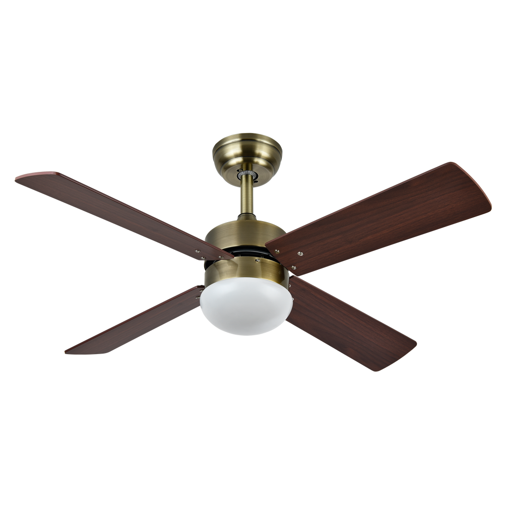 Ventilador de techo Sofia DC con acabado en cuero y aspas reversibles, modelo Abrila 175992436 para ventilación de verano e invierno en interiores domésticos, motor eficiente DC, mando a distancia incluido, opciones en cerezo y nogal.