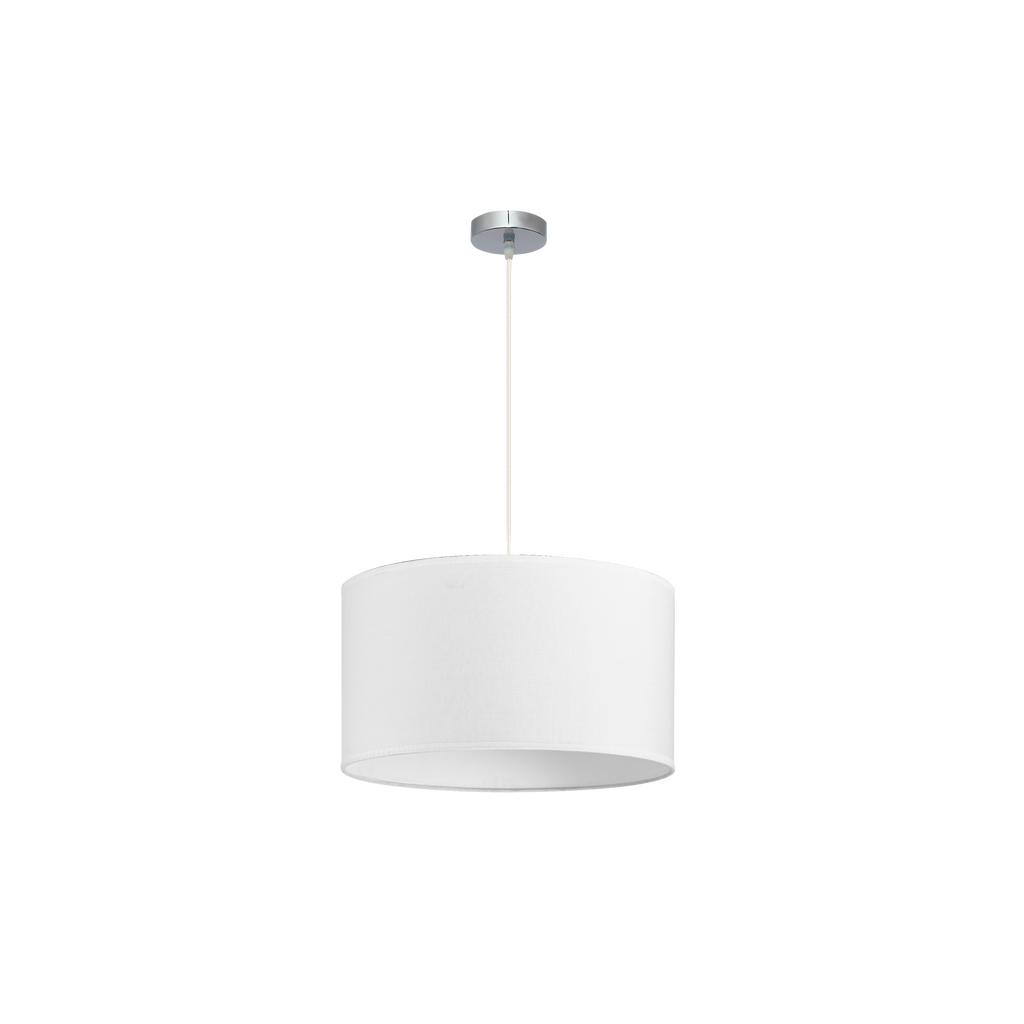 Colgante Dori 1xE27 de Abrila en níquel y blanco, lámpara de diseño moderno-vintage-rústico con metal y textil para decoración interior elegante.