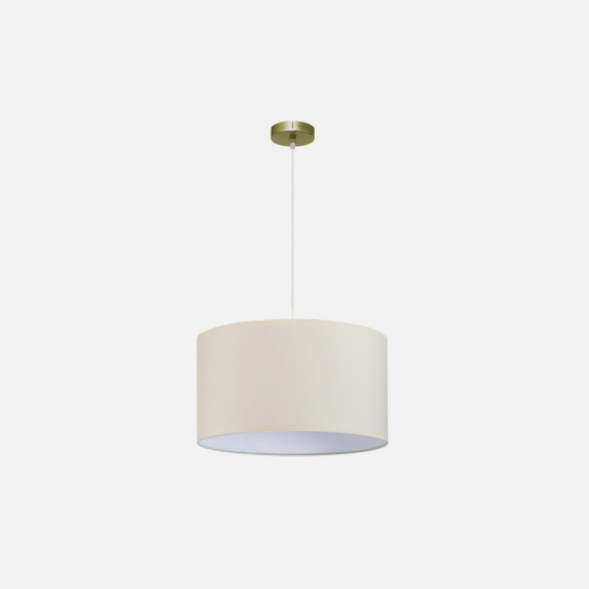 Colgante moderno Dori de Abrila en cuero beige con casquillo E27, ideal para decoración interior doméstica en textil y metal