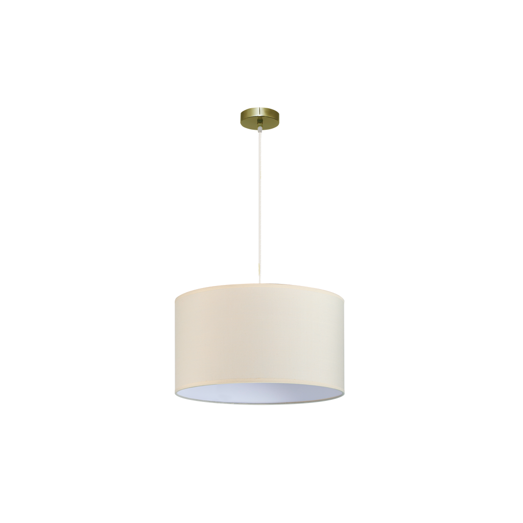 Colgante moderno Dori de Abrila en cuero y beige, 1xE27, diseño textil y metal para decoración interior doméstica