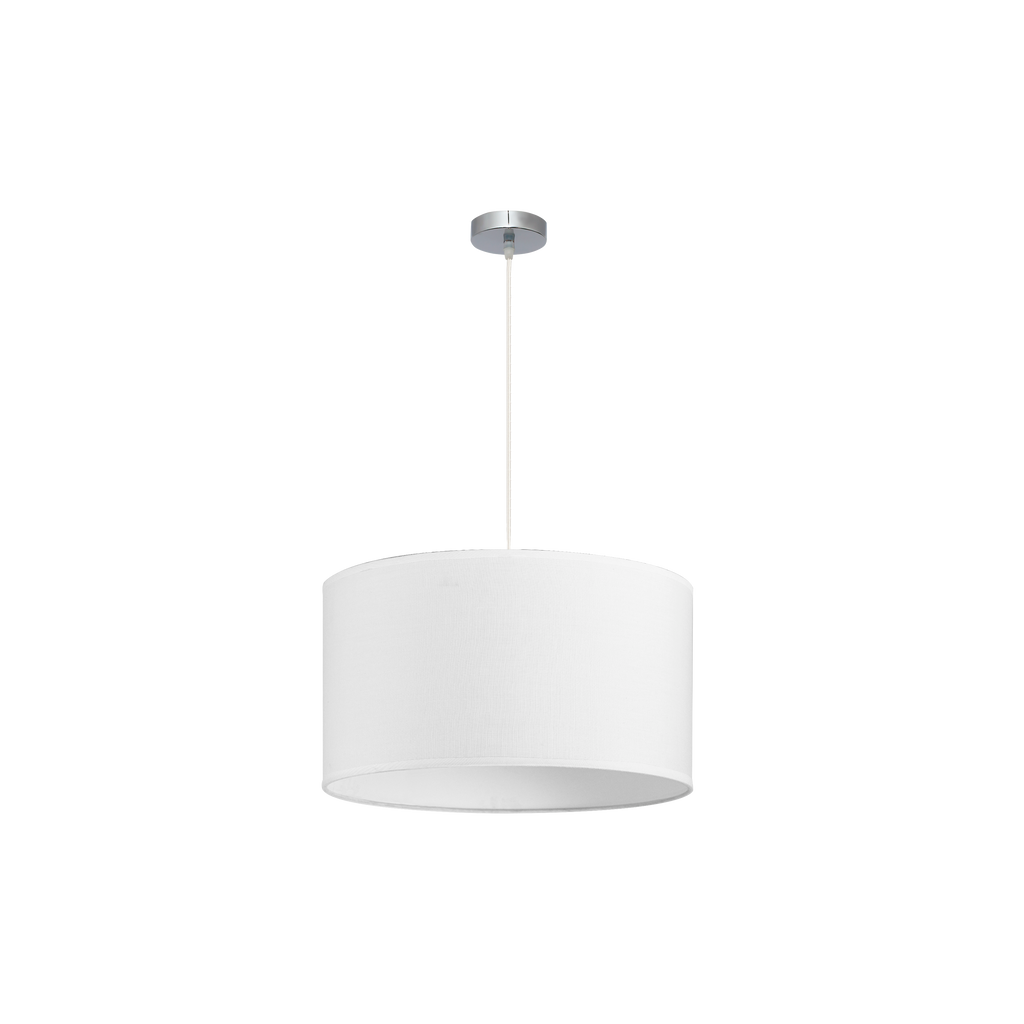 Lámpara colgante Dori de Abrila, diseño moderno vintage rústico en níquel y blanco, 3xE27 de metal y textil para decoración interior.