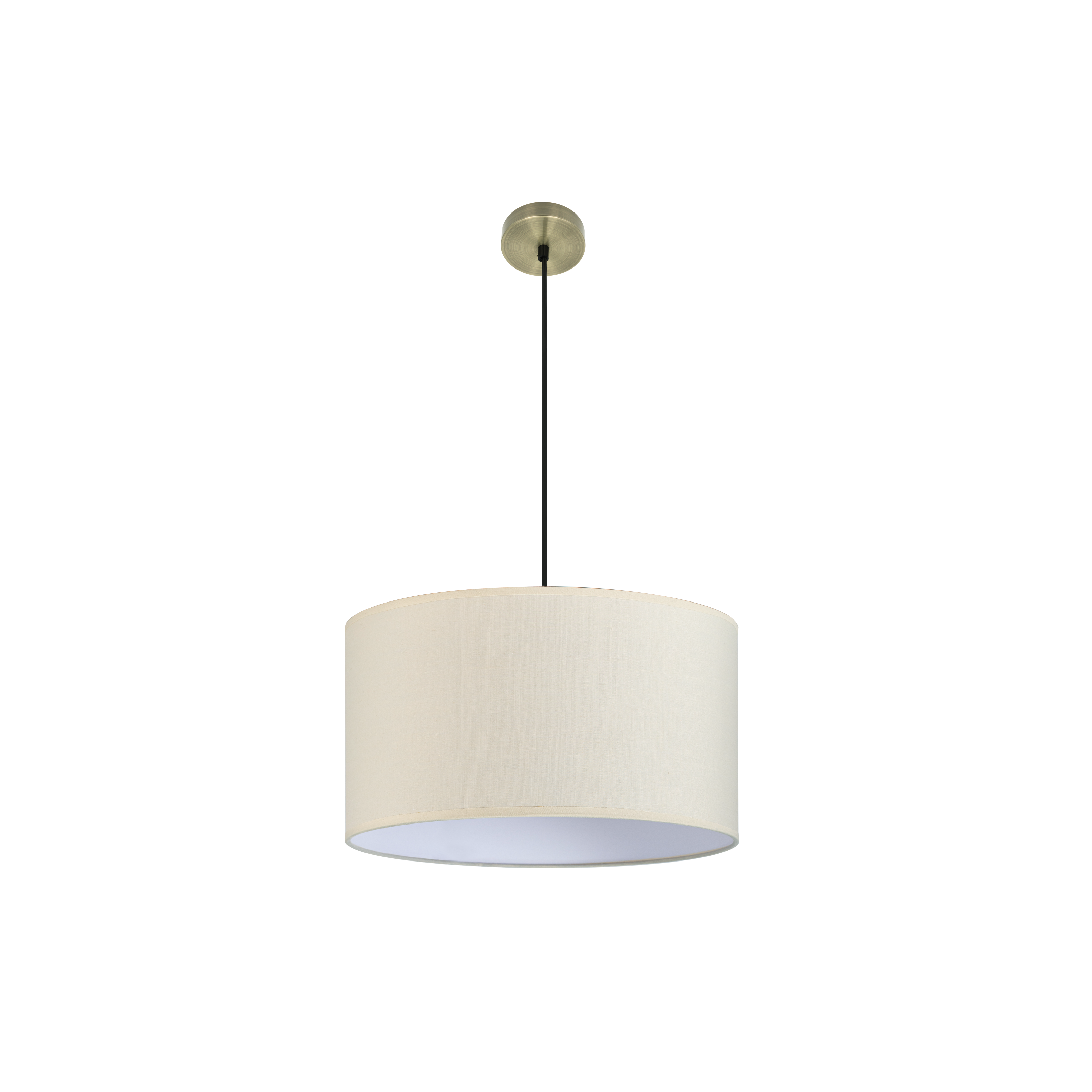 Colgante Dori Abrila en cuero beige 50x50 cm, lámpara moderna colgante 3xE27 de metal textil para decoración interior vintage y doméstica