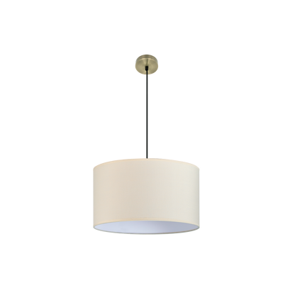 Colgante Dori Abrila en cuero beige 50x50 cm, lámpara moderna colgante 3xE27 de metal textil para decoración interior vintage y doméstica