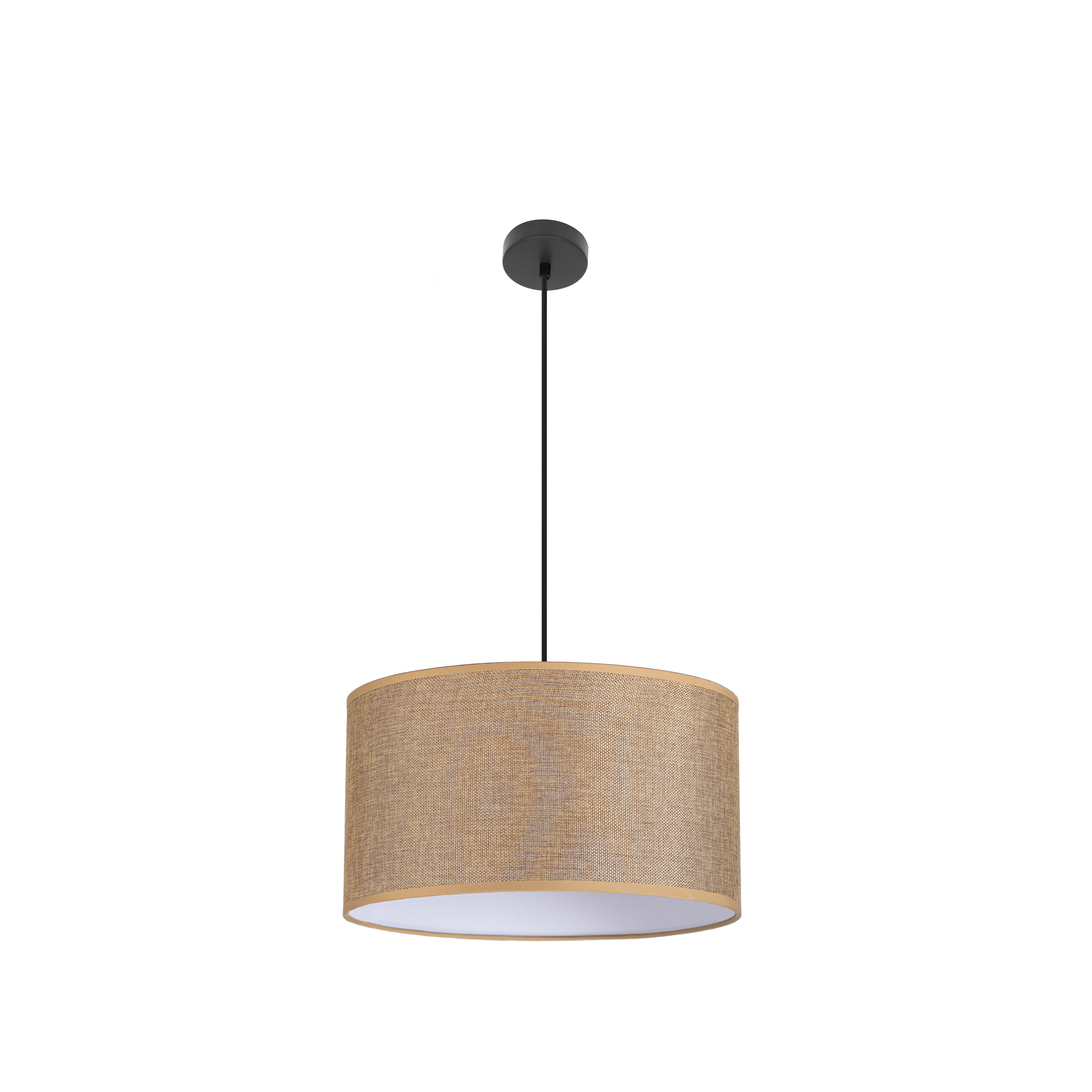 Colgante de techo Jin 3xE27 negro y marrón 50x50 cm Abrila, lámpara moderna vintage de metal y textil para decoración e iluminación interior doméstica