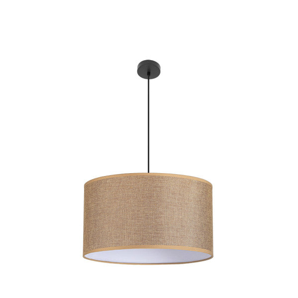 Lámpara colgante Jin negro/marrón de Abrila, diseño moderno rústico vintage en metal y textil, 3xE27 para iluminación elegante en decoración interior doméstica