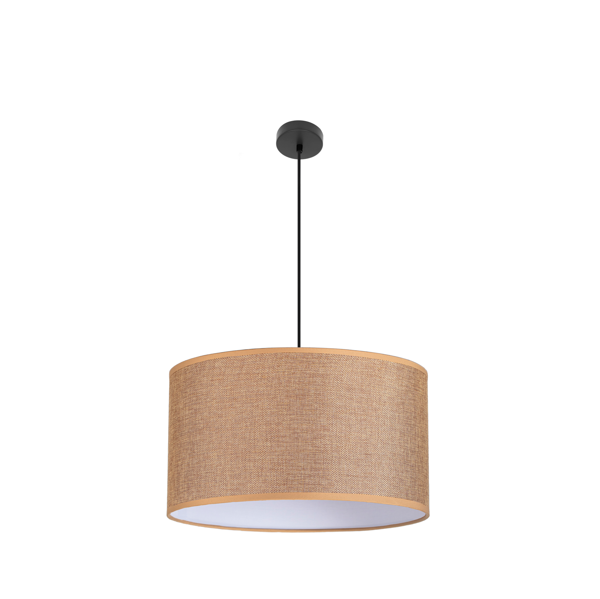 Lámpara colgante Jin negro marrón 3xE27 de Abrila, diseño moderno rústico vintage en metal y textil para iluminación elegante en decoración interior doméstica