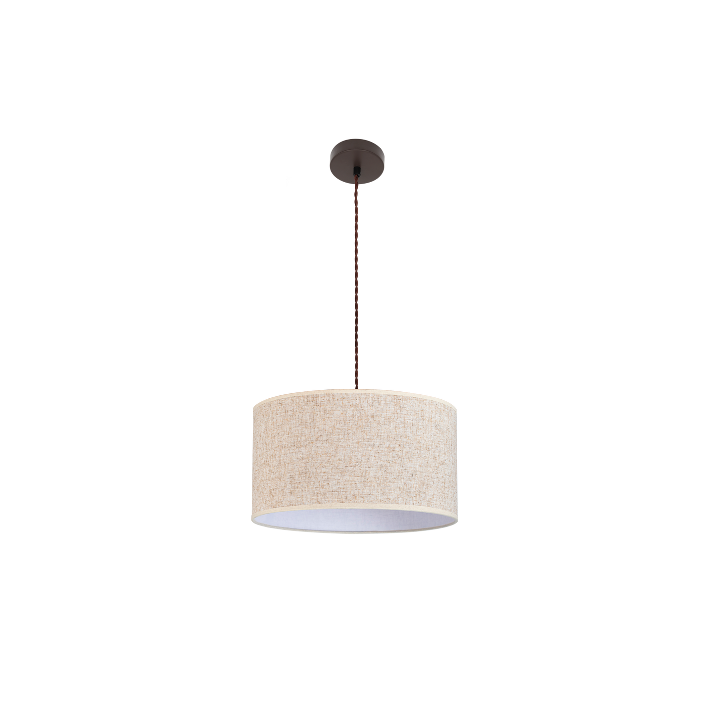 Lámpara colgante Happy 1xE27 de Abrila en marrón y beige, 40x40 cm, diseño moderno rústico vintage con metal y textil para interior doméstico