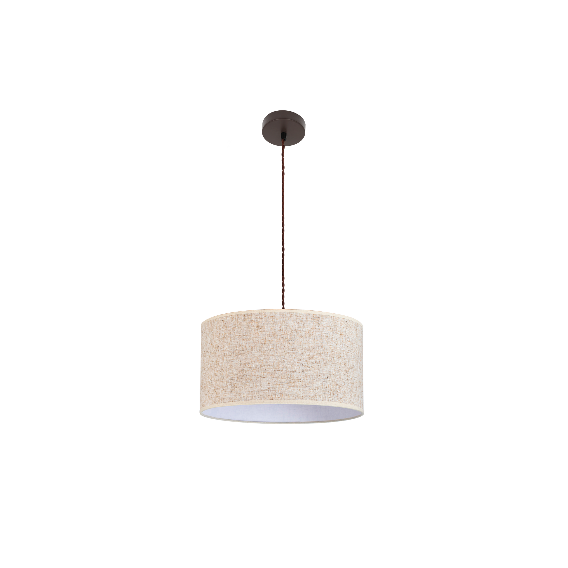 Lámpara colgante Happy 1xE27 de Abrila en marrón y beige, 40x40 cm, diseño moderno rústico vintage con metal y textil para interior doméstico