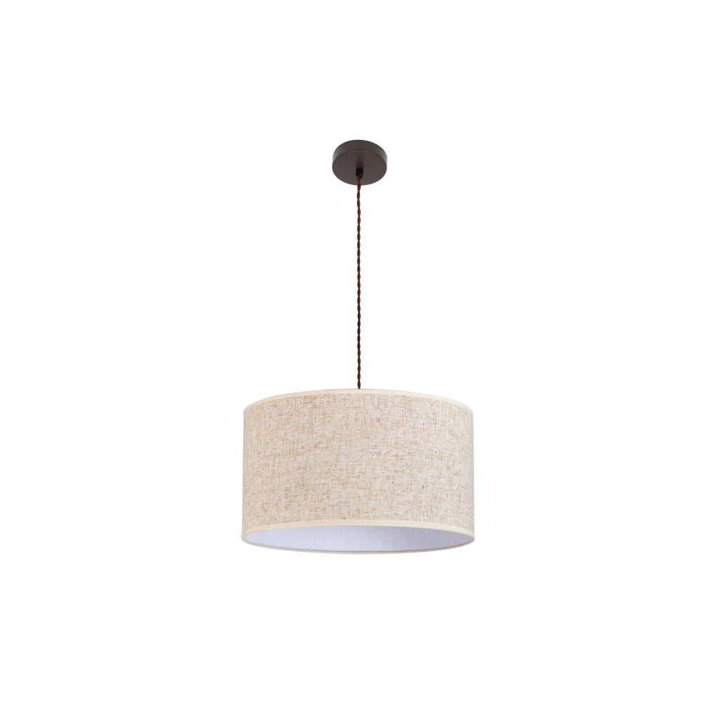 Lámpara colgante Happy marrón/beige 45x45 cm Abrila, diseño moderno vintage en metal y textil para iluminación interior y decoración doméstica