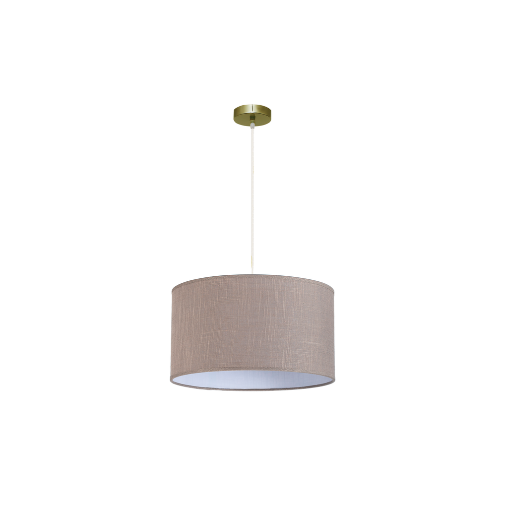 Lámpara colgante Happy en cuero gris de Abrila, diseño moderno metal y textil para iluminación doméstica en salón o dormitorio, compatible con bombilla E27.