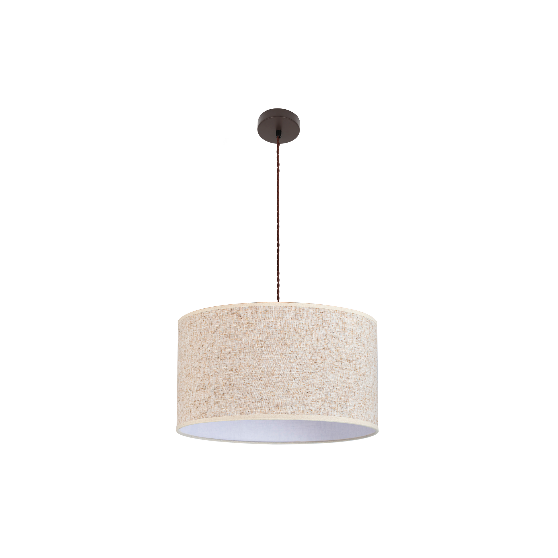 Colgante Happy de Abrila 3xE27 en marrón y beige, 50x50 cm, lámpara colgante moderna de metal y textil para decoración interior doméstica