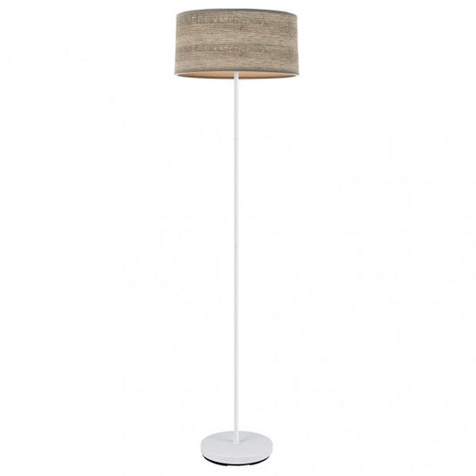 Lámpara de pie Jerte de Abrila en blanco y madera gris, diseño contemporáneo para salón moderno con pie de metal y textil, iluminación interior para hogar doméstico, modelo 1xE27, referencia 176841083