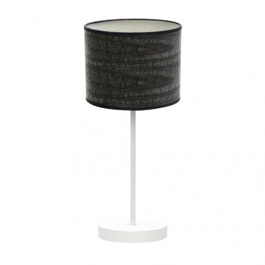 Lámpara sobremesa Jerte de madera negra y metal, diseño moderno Abrila 42x17x17 cm, iluminación doméstica con luz difusa y textil blanco para decoración interior.