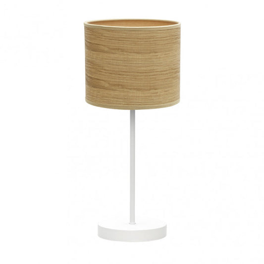 Lámpara de sobremesa Jerte en acabado blanco y madera clara de Abrila, diseño moderno de iluminación interior con materiales de metal y textil para decoración doméstica, modelo 176871085.