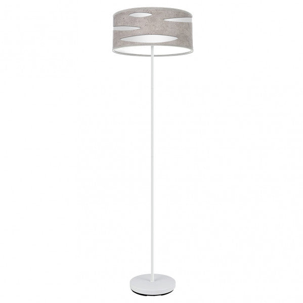 Lámpara de pie Odra moderna en blanco y cemento gris de Abrila, con base de metal y textil, ideal para iluminación ambiental en interiores domésticos y decoración de salón contemporáneo, modelo 1xE27 177141028.