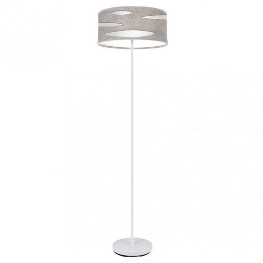 Lámpara de pie Odra moderna en blanco y cemento gris de Abrila, con base de metal y textil, ideal para iluminación ambiental en interiores domésticos y decoración de salón contemporáneo, modelo 1xE27 177141028.
