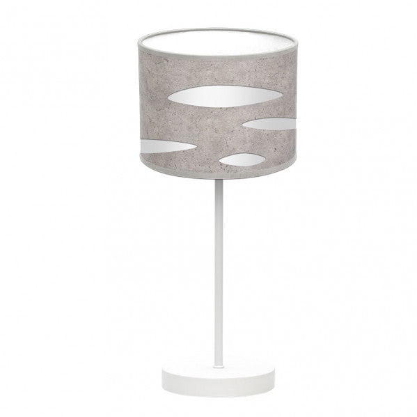 Lámpara sobremesa Odra de Abrila en blanco y cemento gris, diseño moderno con base de metal y pantalla textil, ideal para decoración interior doméstica, modelo 1xE14 177171028.