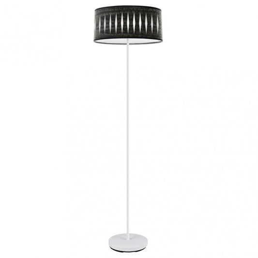 Lámpara de pie moderna Piron de Abrila en blanco y madera negra, altura 165 cm, ideal para iluminación de salón con diseño en metal y textil, referencia 177241009
