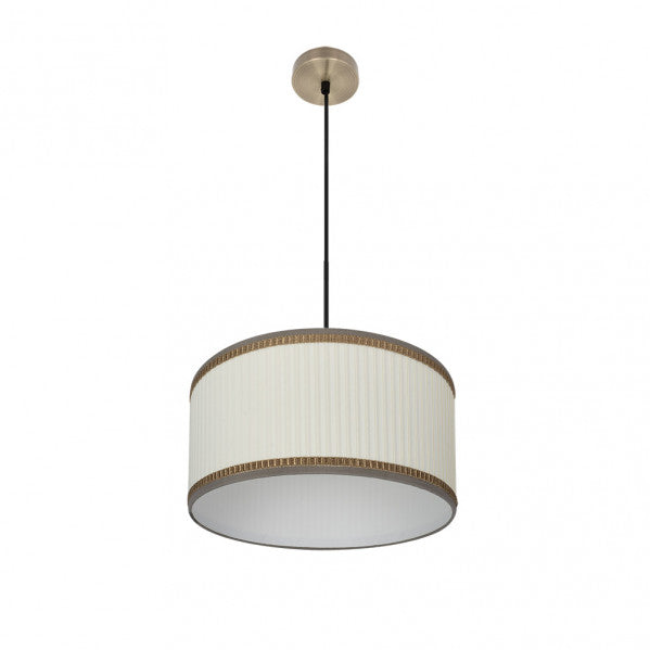 Colgante Soprano 1xE27 de Abrila en cuero beige textil y metal, lámpara clásica vintage de 40x40 cm para decoración interior doméstica, modelo 177394015