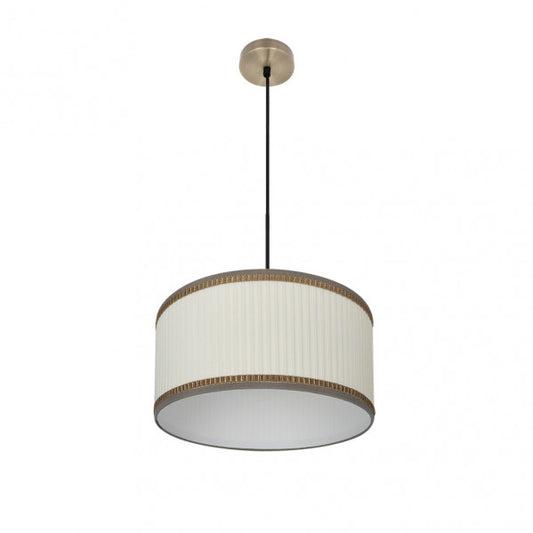 Colgante Soprano 1xE27 de Abrila en cuero beige textil y metal, lámpara clásica vintage de 40x40 cm para decoración interior doméstica, modelo 177394015