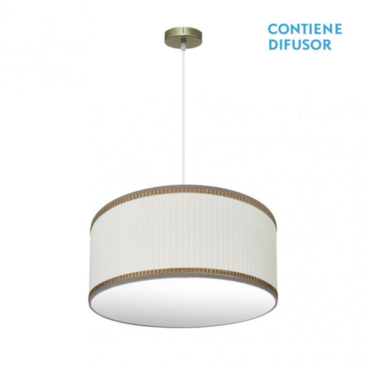 Colgante Soprano de Abrila con 2 casquillos E27 en acabado cuero beige, diámetro 50 cm, diseño vintage clásico de textil y metal para decoración interior doméstica, referencia 177395015