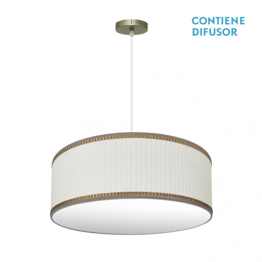 Colgante Soprano de Abrila en cuero beige de 60 cm, lámpara vintage con 3 casquillos E27 para luz difusa, ideal para decoración interior doméstica en estilo textil y metal.