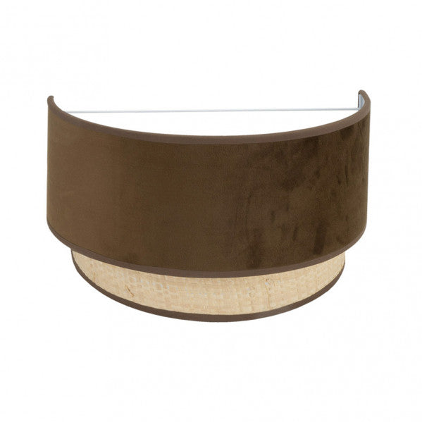 Aplique de pared Reyes de Abrila en acabado natural y marrón, modelo 1xE27 con bombilla LED, dimensiones 17x30x16 cm, ideal para iluminación interior doméstica y decoración moderna en metal y textil (código 177461002).