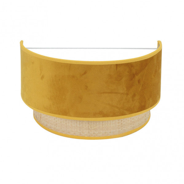 Aplique de pared Reyes de Abrila, modelo 1xE27 en acabado Natural/Yema, diseño moderno con estructura de metal y textil, dimensiones 17x30x16 cm, ideal para decoración doméstica e interiores contemporáneos (código 177461050).