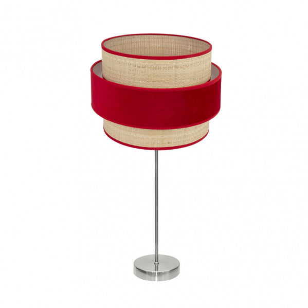 Lámpara de sobremesa Alto Reyes en níquel natural y rojo de Abrila, diseño moderno de iluminación interior con base metálica y pantalla textil, ideal para decoración doméstica (modelo 177471107).