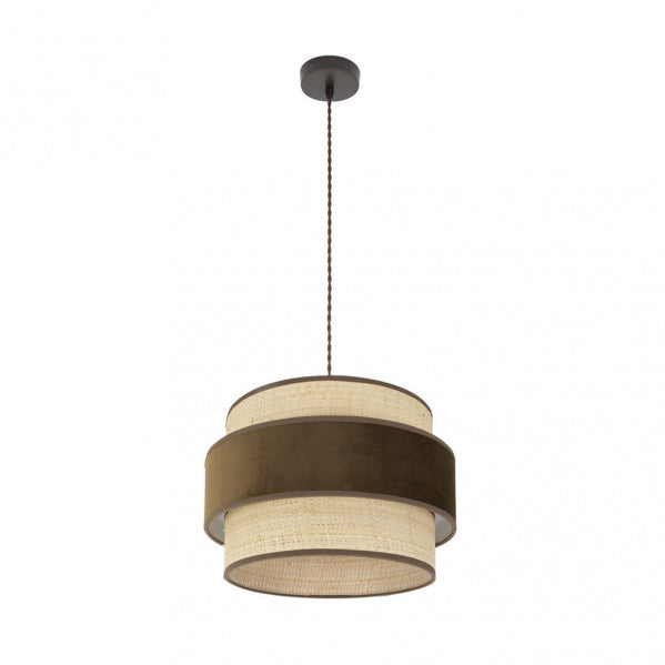 Colgante Reyes de Abrila en marrón natural, lámpara colgante de 40 cm con casquillo E27, ideal para iluminación interior doméstica en metal y textil, referencia 177494002.