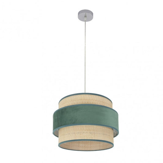 Colgante Reyes 1xE27 en cromo con acabado natural-verde de 40 cm, lámpara colgante moderna de Abrila para decoración interior doméstica, iluminación con casquillo E27 y material metal textil, referencia 177494006.