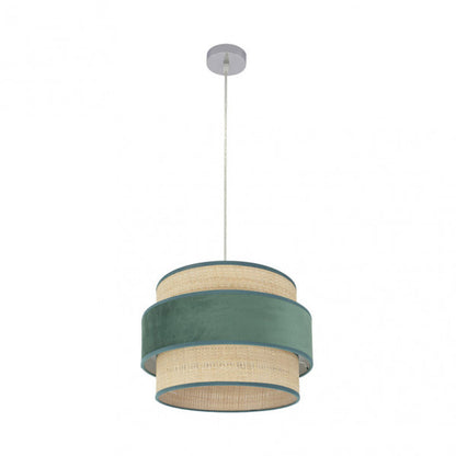 Colgante Reyes 1xE27 en cromo con detalles natural-verde de 40cm, lámpara colgante moderna de Abrila para decoración interior doméstica, iluminación estilo AI2 con casquillo E27 y materiales metal-textil (modelo 177494006)