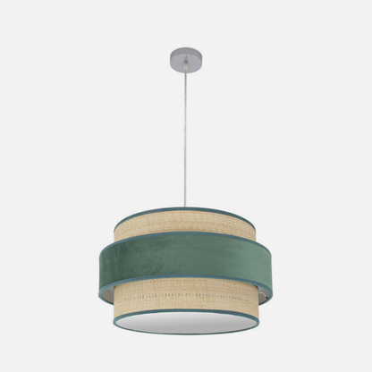 Colgante Reyes de Abrila, lámpara colgante moderna 2xE27 en acabado cromo con detalles natural-verde, diseño textil y metal de 50x50 cm para decoración interior doméstica, referencia 177495006