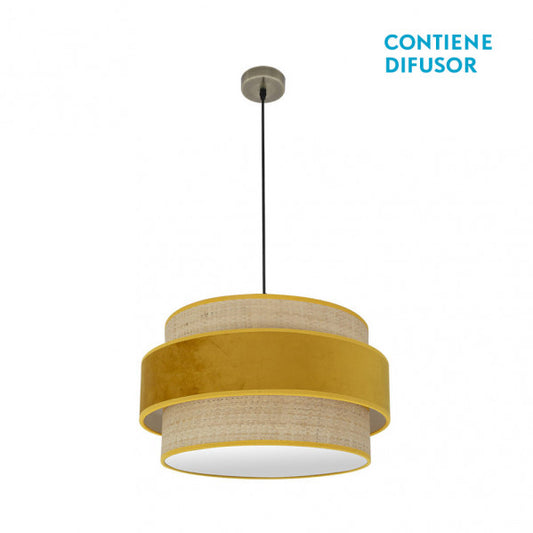 Colgante de iluminación moderna Abrila Reyes en cuero natural y yema, 50 cm de largo, diseño difuso con metal y textil para decoración de interiores domésticos, referencia 177495050.