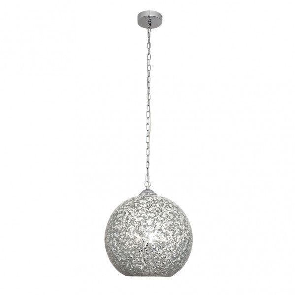 Colgante Tenor 1xE27 en cromo con mosaico de cristal, lámpara colgante clásica Abrila de 30x30 cm para decoración interior doméstica en metal y estilo clásico, modelo 177593020