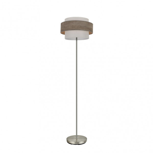 Pie de salón Myriam moderno de Abrila en níquel y madera gris, con 1xE27 para iluminación interior, ideal para decoración del hogar doméstico en estilo contemporáneo. Referencia 177641083.