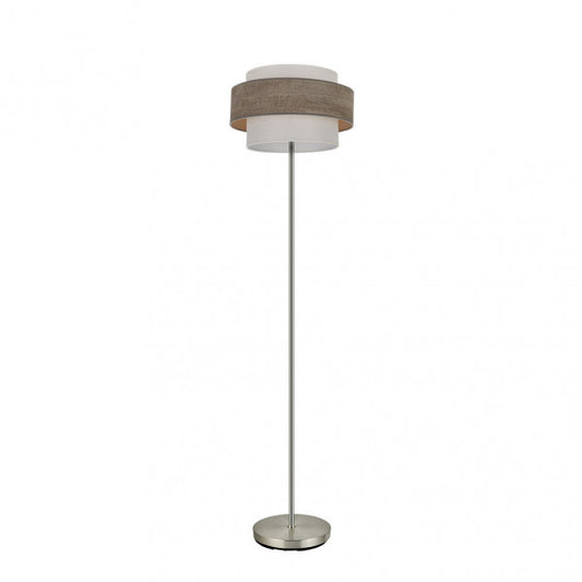 Pie de salón Myriam moderno de Abrila en níquel y madera gris, con 1xE27 para iluminación interior, ideal para decoración del hogar doméstico en estilo contemporáneo. Referencia 177641083.