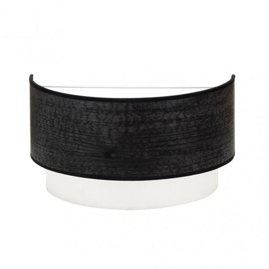 Aplique de pared Myriam moderno de Abrila, acabado en madera negra y metal textil, 17x30x16 cm, bombilla 1xE27, diseño interior para iluminación doméstica en pared, referencia 177661009, estilo decorativo contemporáneo.