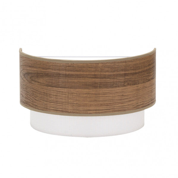 Aplique de pared Myriam moderno de Abrila, acabado en madera oscura y metal textil, bombilla E27, luz difusa para decoración interior doméstica, dimensiones 17x30x16 cm, código 177661084