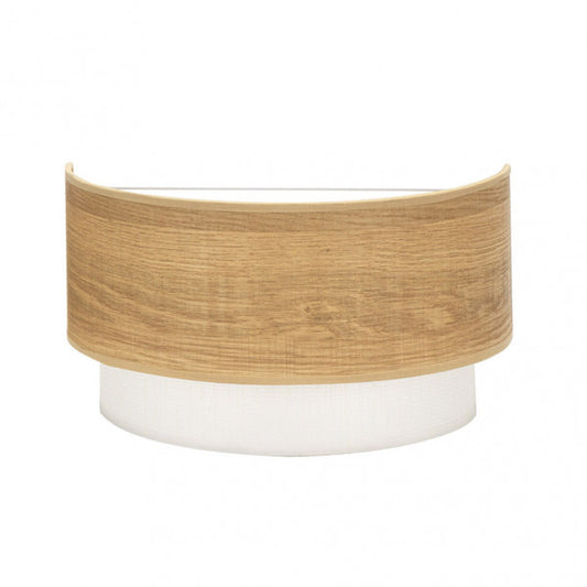 Aplique de pared Myriam de Abrila en madera clara, diseño moderno con materiales de metal y textil, dimensiones 17x30x16 cm, 1 bombilla E27, ideal para decoración interior doméstica, modelo 177661085.