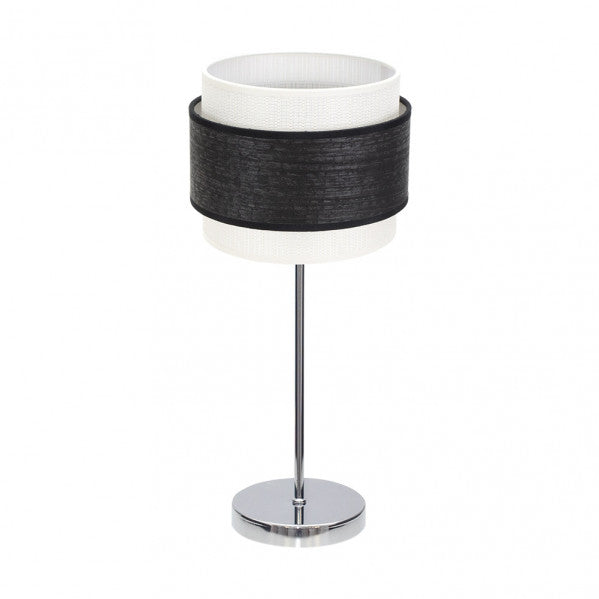 Lámpara sobremesa Myriam de Abrila en cromo y madera negra, modelo 177671009 con 1xE14, diseño moderno para iluminación de mesa difusa en decoración interior doméstica, combinación de metal y textil.