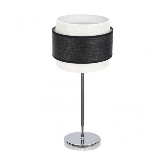 Lámpara sobremesa Myriam de Abrila en cromo y madera negra, modelo 177671009 con 1xE14, diseño moderno para iluminación de mesa difusa en decoración interior doméstica, combinación de metal y textil.